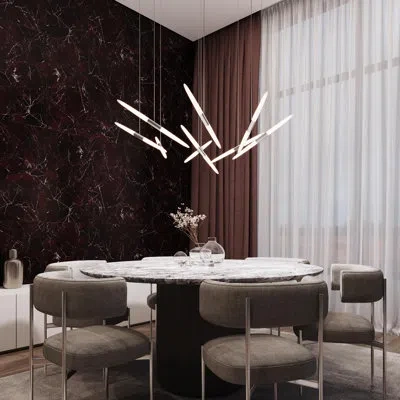 Sonneman Ballet  9-light Led Spreader Chandelier  Frosted Acrylic Lens  120" Cable In Bright Satin Aluminum