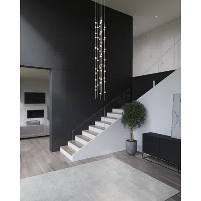 Sonneman Constellation - Andromeda Led 12" Round Chandelier - Tall - Satin Nickel - Clear Faceted Acrylic Len