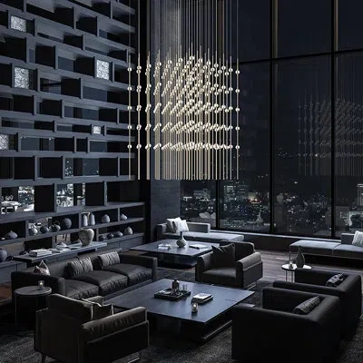 Sonneman Constellation - Cosmic Cube Led Chandelier - 20" - Satin Nickel - Clear Faceted Acrylic Lens - 3000k