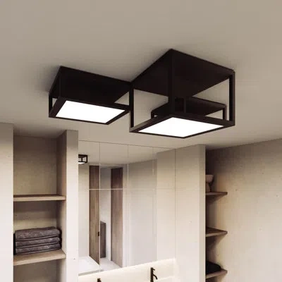 Sonneman Cubix 3 - Light 36.5" Unique Square Led Flush Mount In Satin Black