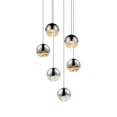 Sonneman Grapes® 6 - Light Cluster Globe Led Pendant In Satin Nickel,white