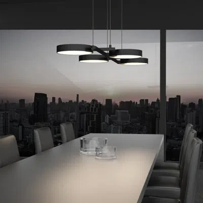Sonneman Light Guide Ring 4 - Light Unique Geometric Led Chandelier With Aluminum Accents In Satin Black,white