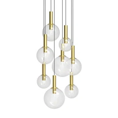 Sonneman Mansbury 8 - Light Cluster Globe Pendant In Satin Brass