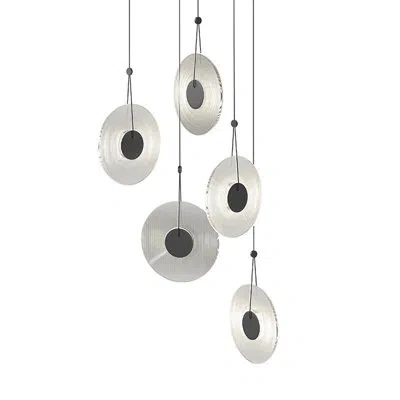 Sonneman Meclisse 5 - Light Cluster Geometric Led Pendant In Clear,satin Black