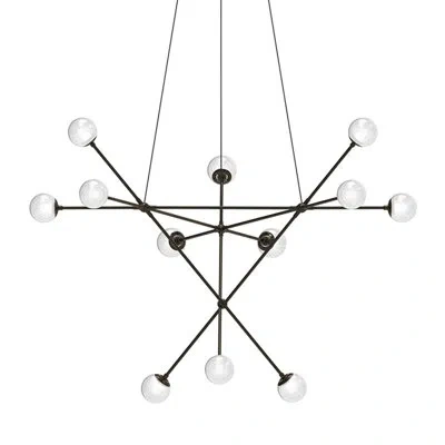Sonneman Proton Alpha Led Chandelier In Polished Black Nickel,white Crushed