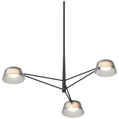 Sonneman Ray 35.75"w 3-light Satin Black Round Chandelier W/ Smoked Etched Shad