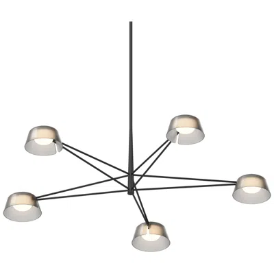 Sonneman Ray 45.25"w 5-light Satin Black Round Chandelier W/ Smoked Etched Shad