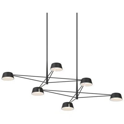 Sonneman Ray 67.75"w 6-light Satin Black Rectangle Chandelier W/ Satin Black Sh