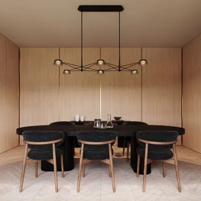 Sonneman Ray - 6-light Rectangle Chandelier In Smoked Etched,satin Black