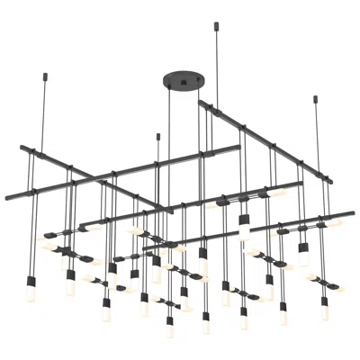 Sonneman Suspenders 36" 2-tier Satin Black Grid Pendant With Etched Luminaires