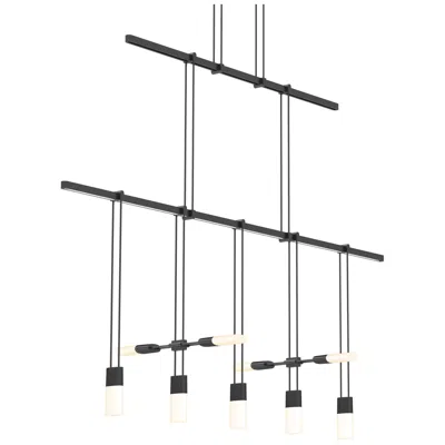 Sonneman Suspenders 36" 2-tier Satin Black Linear Pendant With Etched Luminaire