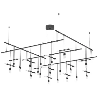 Sonneman Suspenders 48" 2-tier Satin Black Grid Pendant With Crystal Luminaires
