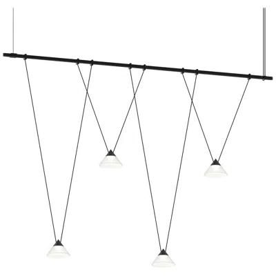 Sonneman Suspenders 48"w Satin Black Linear V-line Etched Glass Cone Luminaires