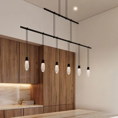 Sonneman Suspenders® 6 - Light Kitchen Island Linear Led Pendant In Satin Black