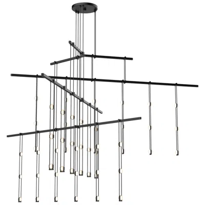 Sonneman Suspenders 61"w 4-tier Tri-bar Satin Black Crystal Ladder Light Lumina