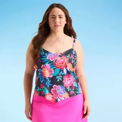 Sonnet Shores Womens Floral Plus Tankini Swimsuit Top In Multi