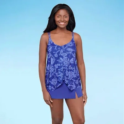 Sonnet Shores Womens Floral Tankini Swimsuit Top In Blue