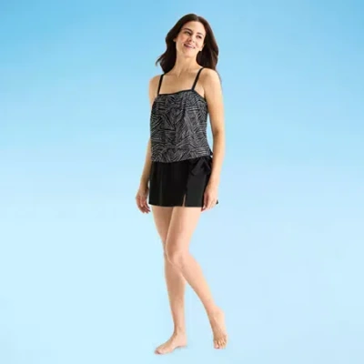 Sonnet Shores Womens Lined Striped Tankini Swimsuit Top In Black