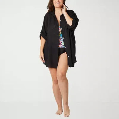 Sonnet Shores Womens Plus Dress Swimsuit Cover-up In Black