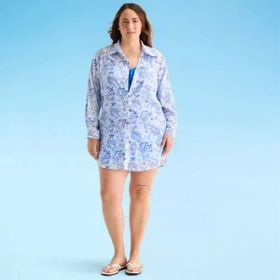 Sonnet Shores Womens Plus Dress Swimsuit Cover-up In Multi