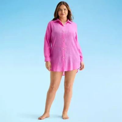 Sonnet Shores Womens Plus Dress Swimsuit Cover-up In Pink