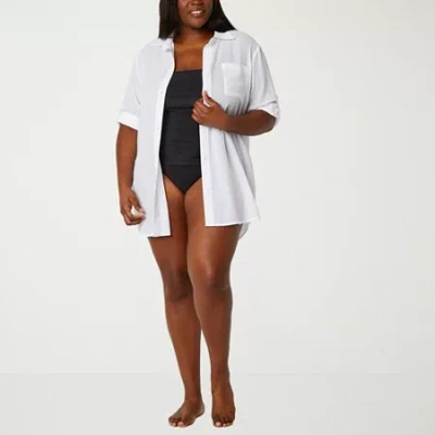 Sonnet Shores Womens Plus Dress Swimsuit Cover-up In White