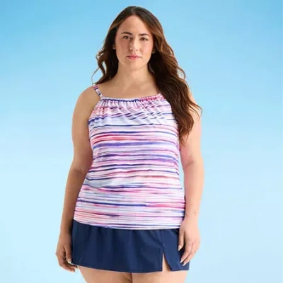 Sonnet Shores Womens Striped Plus Tankini Swimsuit Top In Multi