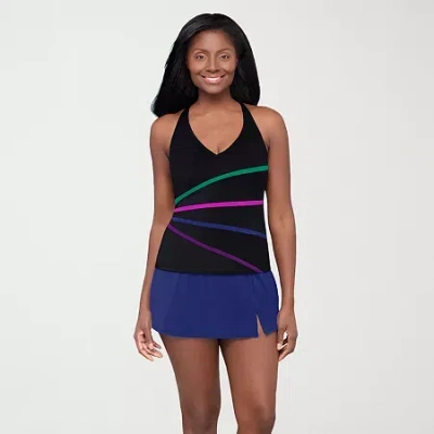 Sonnet Shores Womens Striped Tankini Swimsuit Top In Black