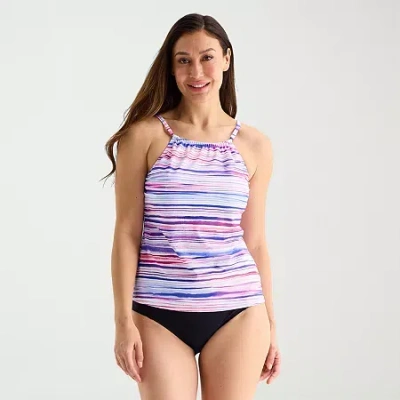 Sonnet Shores Womens Striped Tankini Swimsuit Top In Gray