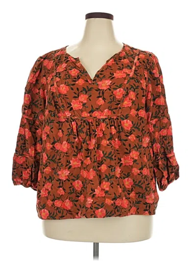 Pre-owned Sonoma Goods For Life 3/4 Sleeve Blouse In Brown