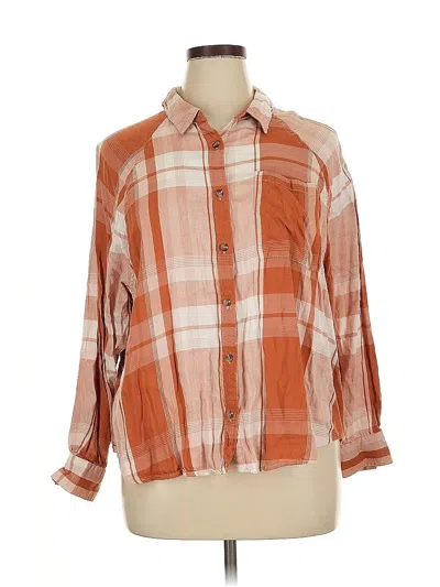 Pre-owned Sonoma Goods For Life 3/4 Sleeve Button Down Shirt In Orange
