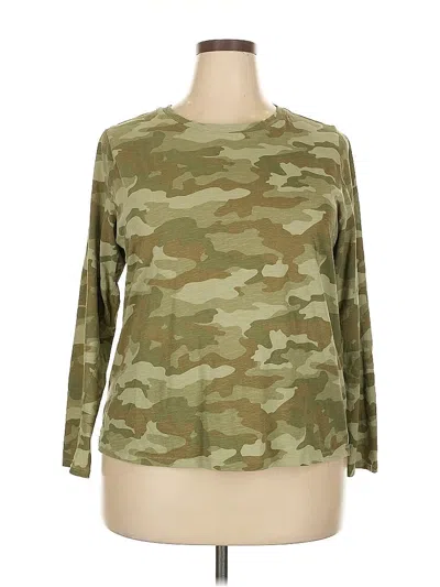 Pre-owned Sonoma Goods For Life Long Sleeve Top Green Camo Pattern Crew Neck Tops