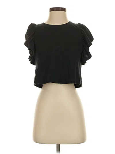 Pre-owned Sonoma Goods For Life Short Sleeve Top Black Ruffles Neckline Tops