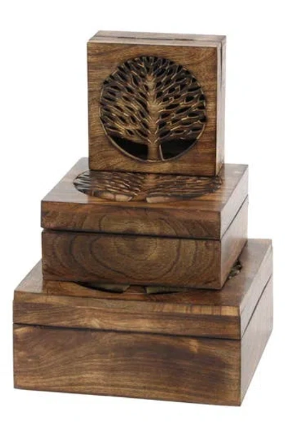 Sonoma Sage Home Handmade Wood Tree Set Of 3 Storage Boxes In Brown