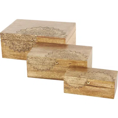 Sonoma Sage Home Set Of Three Hand Carved Storage Boxes In Brown
