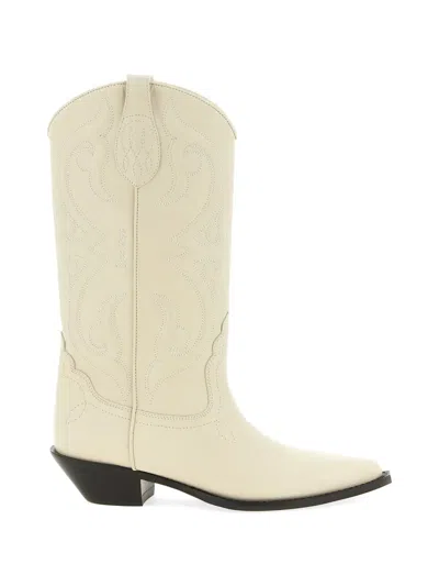 Sonora White Embroidered Slip On Boots