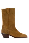 Sonora Suede Ankle Boots With Western Stitching In Brown