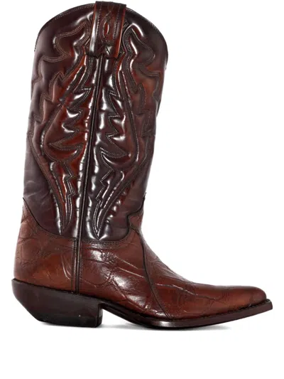 Sonora Carved-motif Leather Boots In Brown