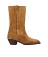 Sonora Suede Ankle Boots With Western Stitching In Brown