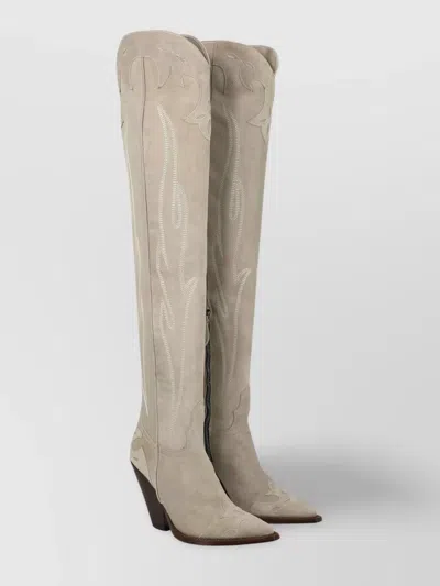 Sonora Embroidered Cone Heel Over-the-knee Boots In Gray