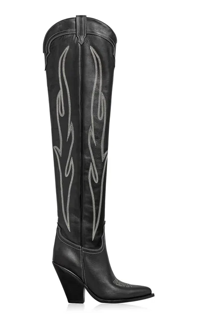 Sonora Hermosa Embroidered Suede Over-the-knee Western Boots In Black