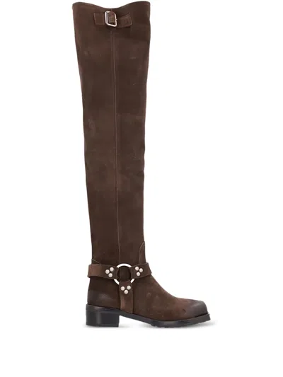Sonora Paloma Buckle-detail Studded Boots In Brown