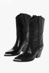 Sonora Point Toe Clara Leather Western Booties 7cm In Black