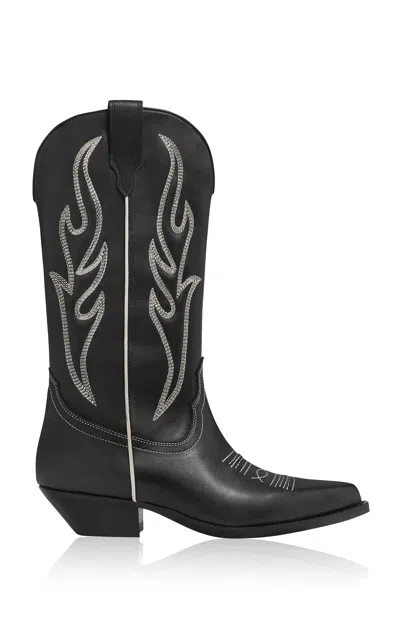 Sonora Santa Fe Embroidered Leather Western Boots In Black