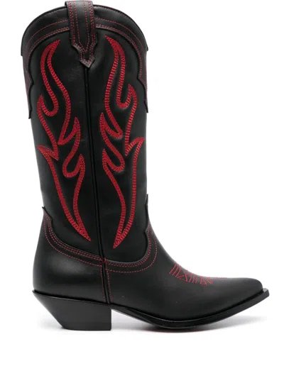 Sonora Santa Fe Leather Cowboy Boots In Black