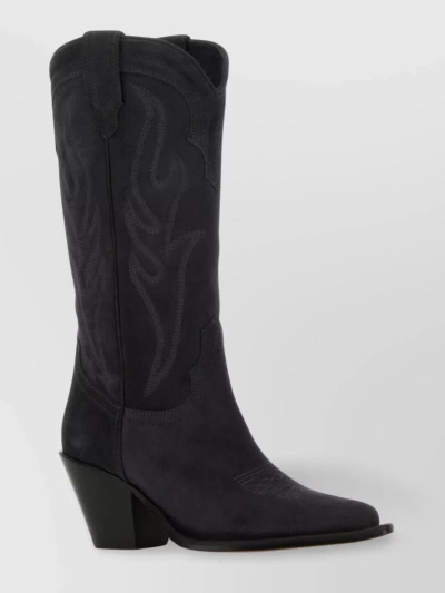 Sonora Suede Boots With Pointed Toe And Cuban Heel In Black