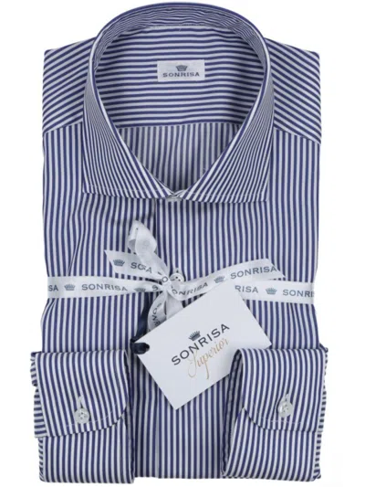 Sonrisa Blue Striped Cotton Casual Shirt In Multi