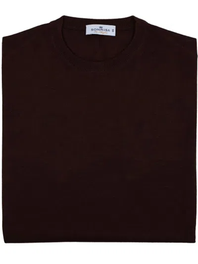 Sonrisa Burgundy Maglieria Classica Crew Neck Sweater In Black