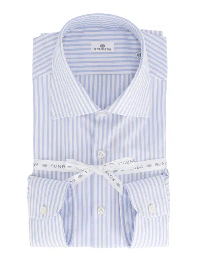 Sonrisa Classic Vertical Stripe Dress Shirt With Pointed Collar In White