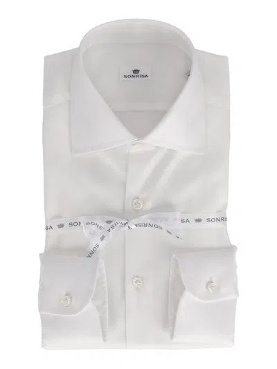 Sonrisa Crisp White Cotton Dress Shirt With Pointed Collar In Multi